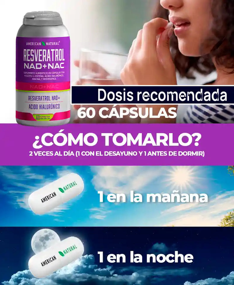 ✨ Resveratrol + NAD + NAC – Fórmula Avanzada Antioxidante