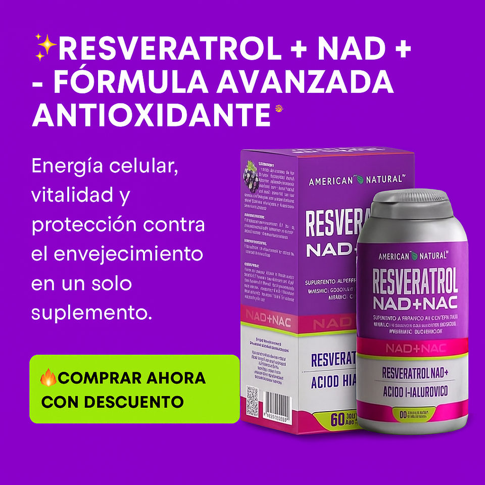 ✨ Resveratrol + NAD + NAC – Fórmula Avanzada Antioxidante